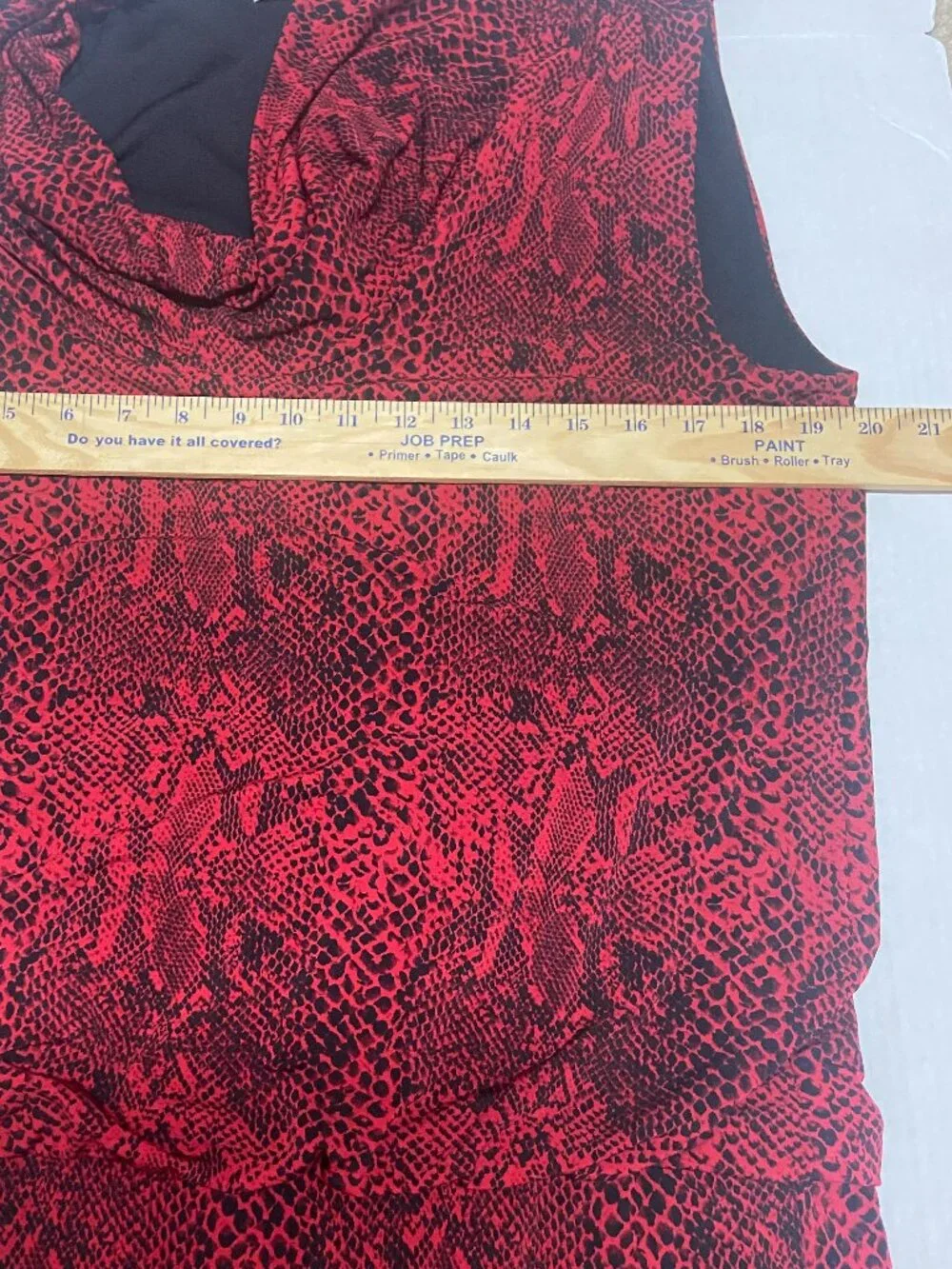 Michael Kors Women's Red Black Cowl Neck Snakeskin Print Knee Length Dress  L